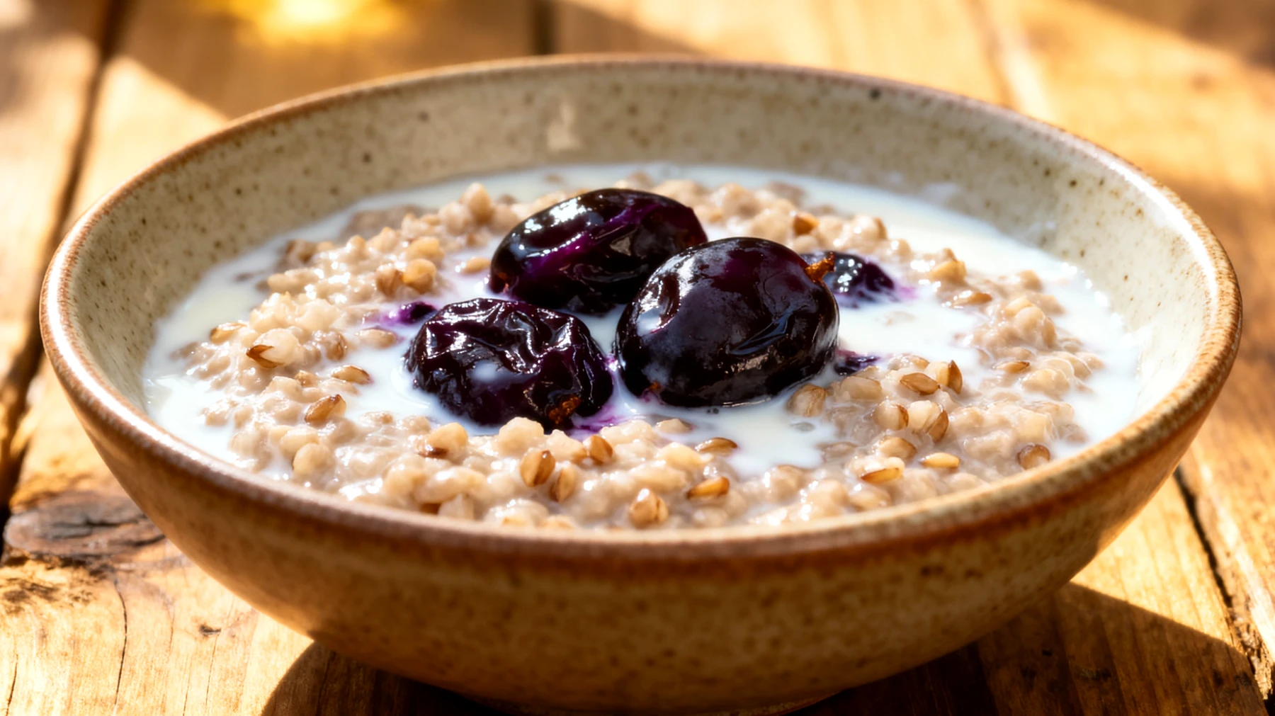 Buchweizen-Kefir-Porridge mit fermentierten Pflaumen"