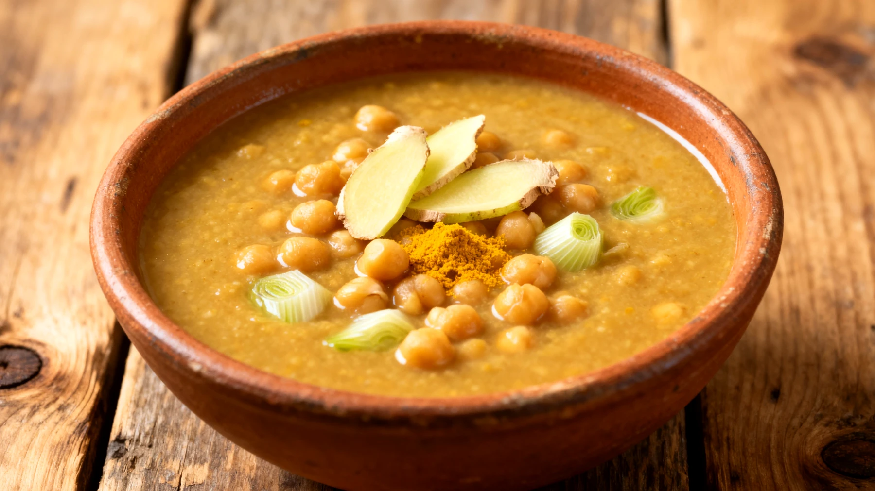 Fenchel-Kichererbsen-Suppe mit Kurkuma und frischem Ingwer"