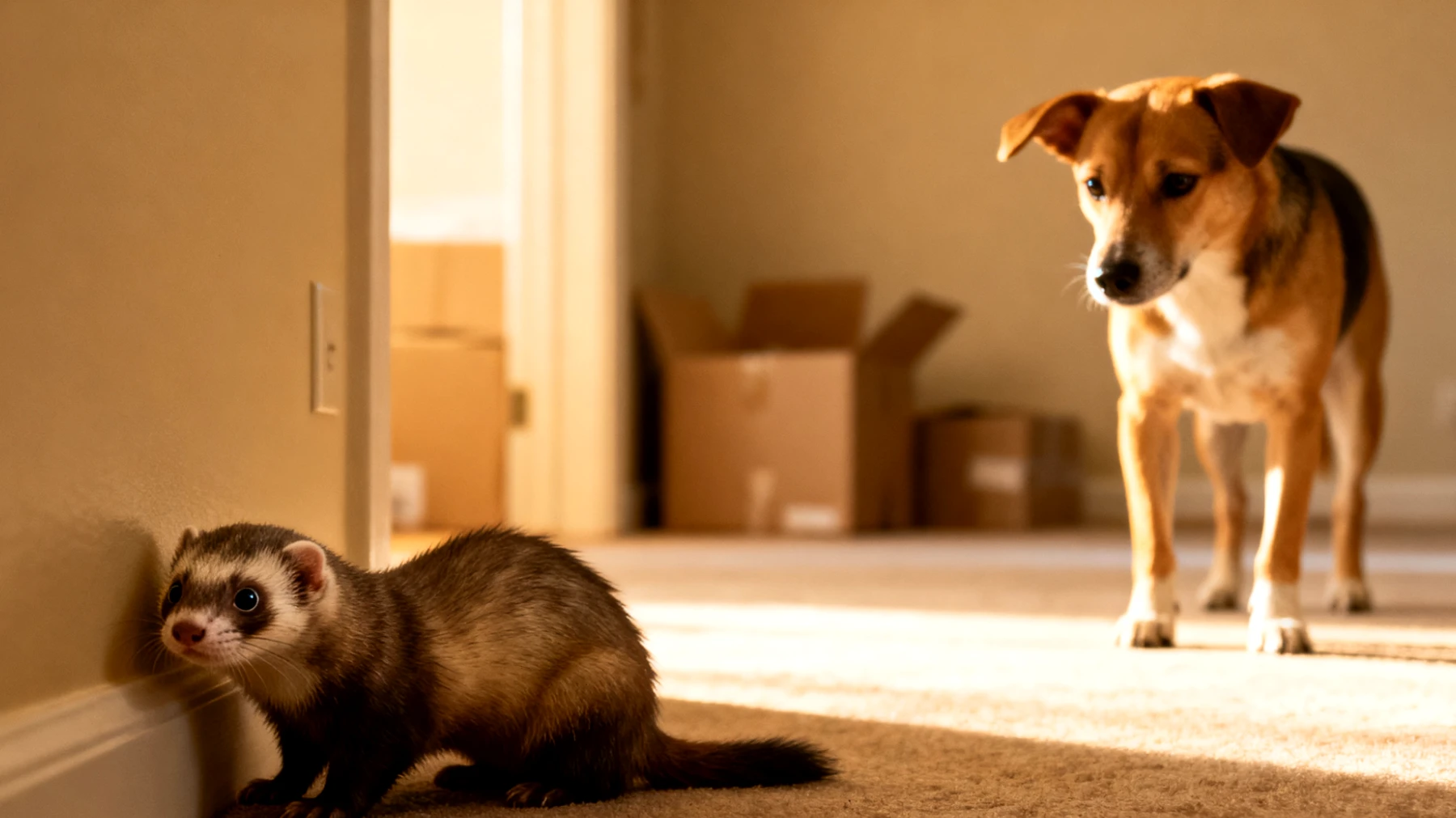 Frettchen zeigen bei der Adoption oft Stress und Angst in der neuen Umgebung, besonders wenn andere Tiere im Haushalt leben. Die Eingewöhnung gestaltet sich schwierig, da Frettchen territoriale Tiere sind und andere Haustiere als Bedrohung wahrnehmen können."
